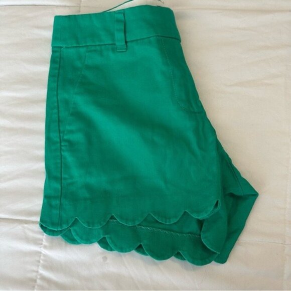 J.Crew Women's Linen Cotton Blend Summer Green Scalloped Hem shorts size 0 - Picture 4 of 10